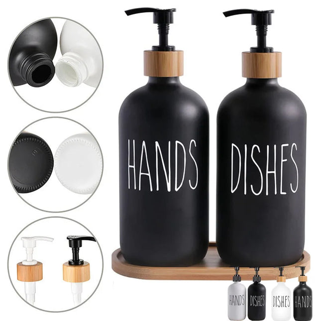 Distributeur de savon liquide 500 ml avec plateau en bambou - E-menage