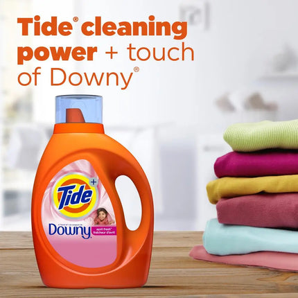 Powerful Tide Downy Liquid Laundry Detergent 84 fl oz 59 Loads Heavy-Duty Concentrated Cleanser April Fresh Scent Works Both HE