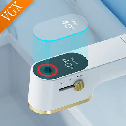 Robinet de salle de bain multifonctionnel VGX, mitigeur de lavabo extractible, robinet de lavabo avec indicateur de température LED, rotation à 360°, robinetterie Crane en laiton blanc