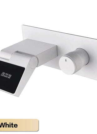 Luxury gun gray brass wall mounted bathroom faucet with LED digital display Single handle hot & cold water embedded bathroom Tap