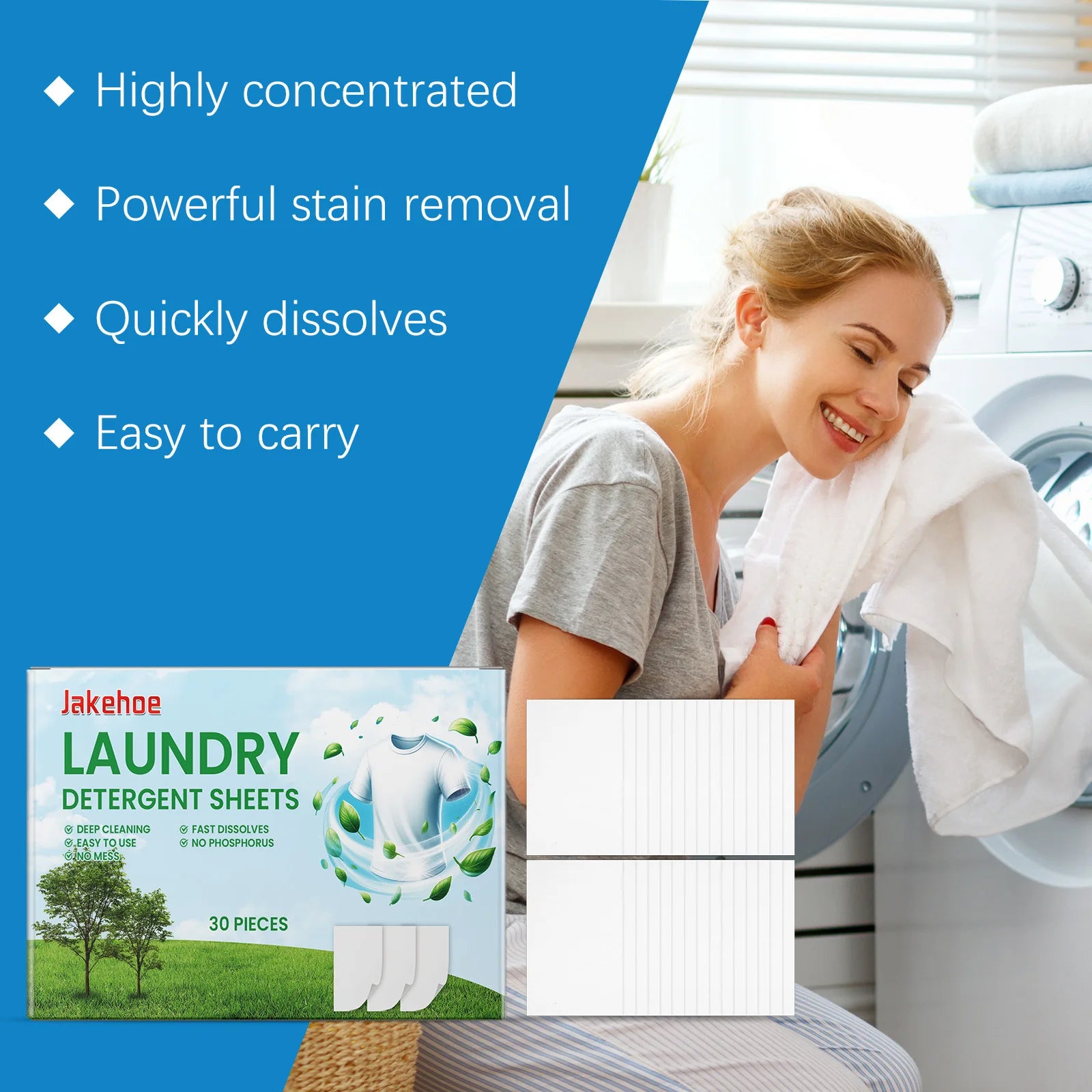 Lessive en feuilles pour peaux sensibles - Capsules nettoyantes compactes et écologiques - E-menage