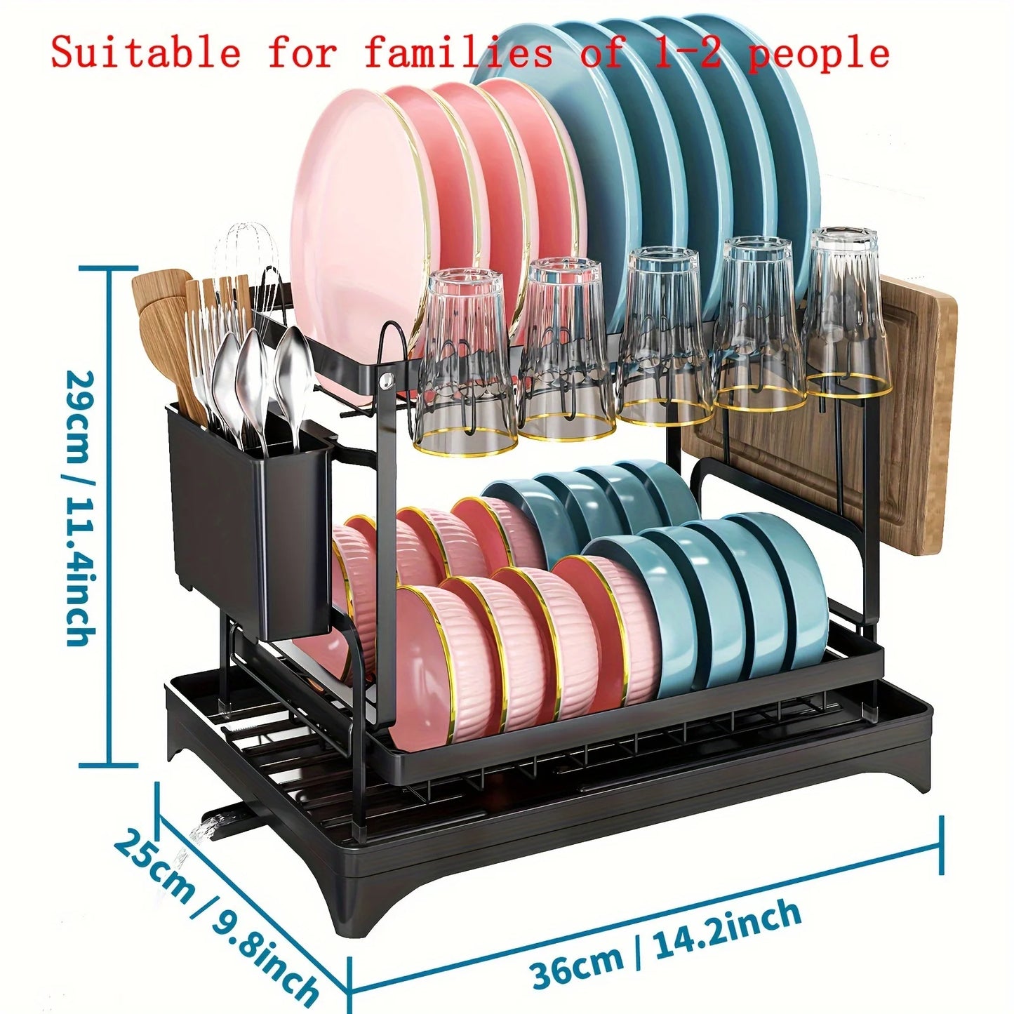 Dish Drying Rack, 2 Tier Large Dish Drying Rack for Kitchen Counter with Drainboard Stainless Steel Dish Drainer for Dish&Cup