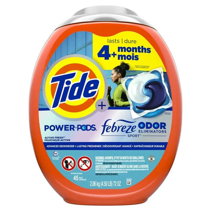 Powerful 4-in-1 Laundry Detergent Pods with Febreze Odor Eliminators Tough Stain and Odor Fighting Formula Active Fresh Scent 45