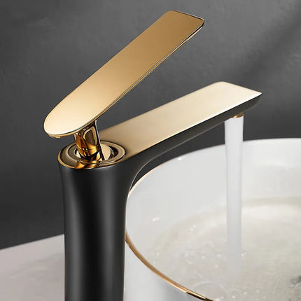 Robinet de lavabo tout cuivre noir et or, robinet d'évier avec eau chaude et froide, robinet de salle de bain surélevé blanc