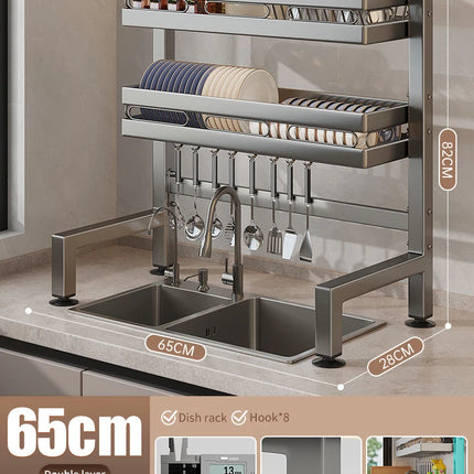Égouttoir à vaisselle double couche pour évier de cuisine, étagère de rangement pour vaisselle, égouttoir multifonctionnel, accessoires de rangement pour plan de travail