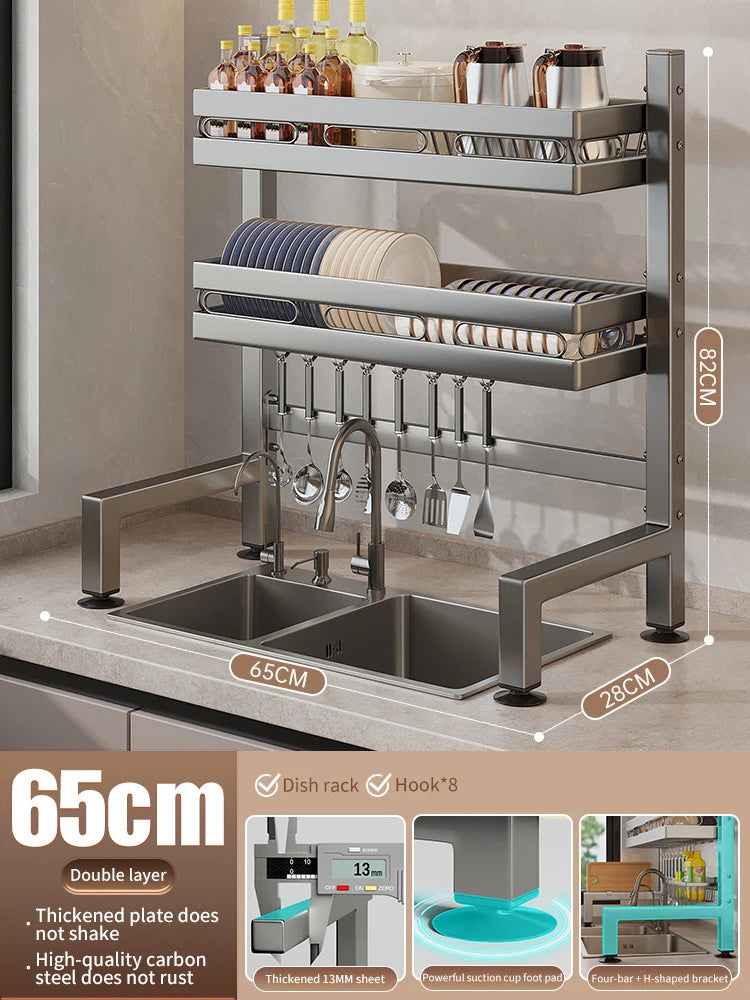 Kitchen Sink Dishwashing Double Layers Tablewares Storage Shelf Multi-functional Dish Drainer Countertop Organizer Accessories