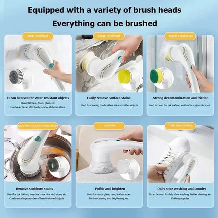 Brosse à vaisselle électrique multifonction 5 en 1 pour la cuisine, le bain, les canalisations et la salle de bain