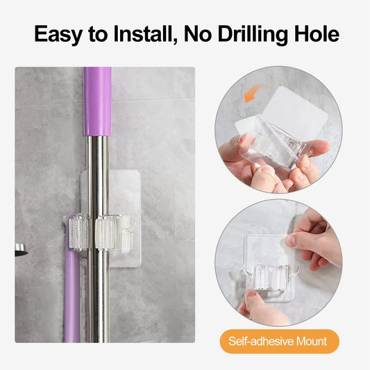 1/2pcs Broom Holder Self Adhesive Clear Broom Holder Broom Mop Organizer Wall Hanging Mop Broom Holder Wall Mount Broom