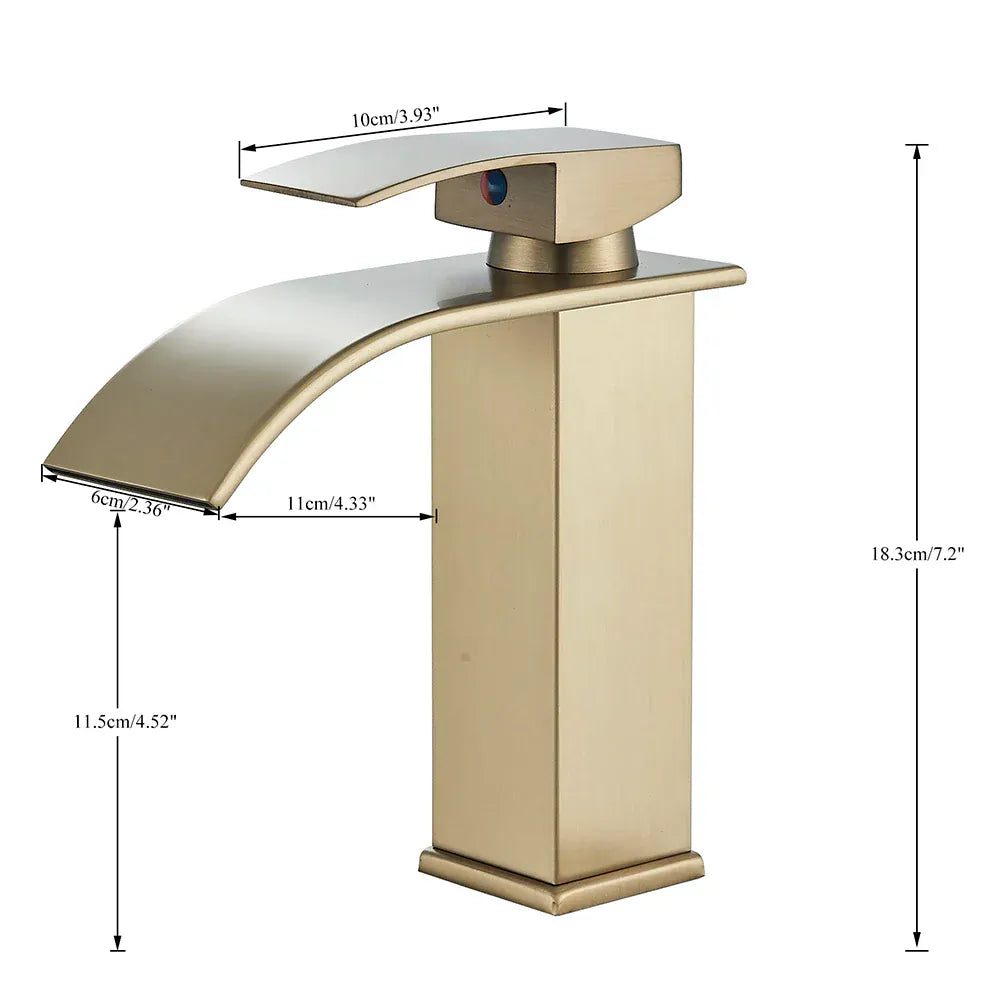 Brushed Golden Basin Faucets Elegant Waterfall Bathroom Sink Faucet Single Lever Hole Deck Mount Brass  Mixer Taps