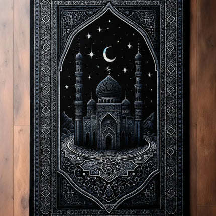 Muslim Mat Rug Meditation Rug Black Prayer Mat Mosque Design Rug Islamic Plush Rug Sajadah Mat Rug Luxury Gift Rug Home Rugs