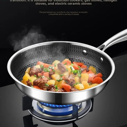 Poêle à frire en acier inoxydable antiadhésif, sans revêtement alvéolé, pour la cuisson des crêpes et autres préparations culinaires (gaz, induction, etc.).