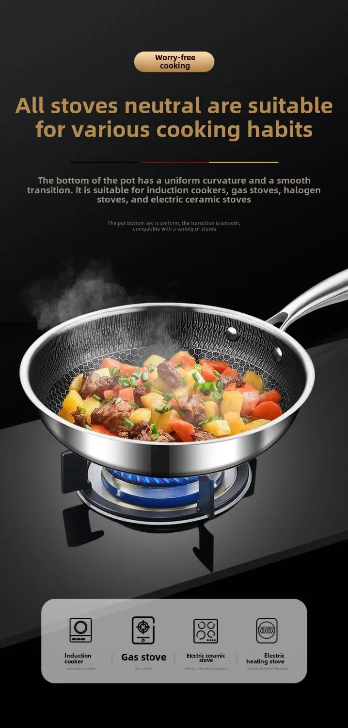 Frying Pan Stainless Steel Non-stick Household Frying Pancakes Uncoated Honeycomb Open Flame Gas Induction Cooker Pan Universal