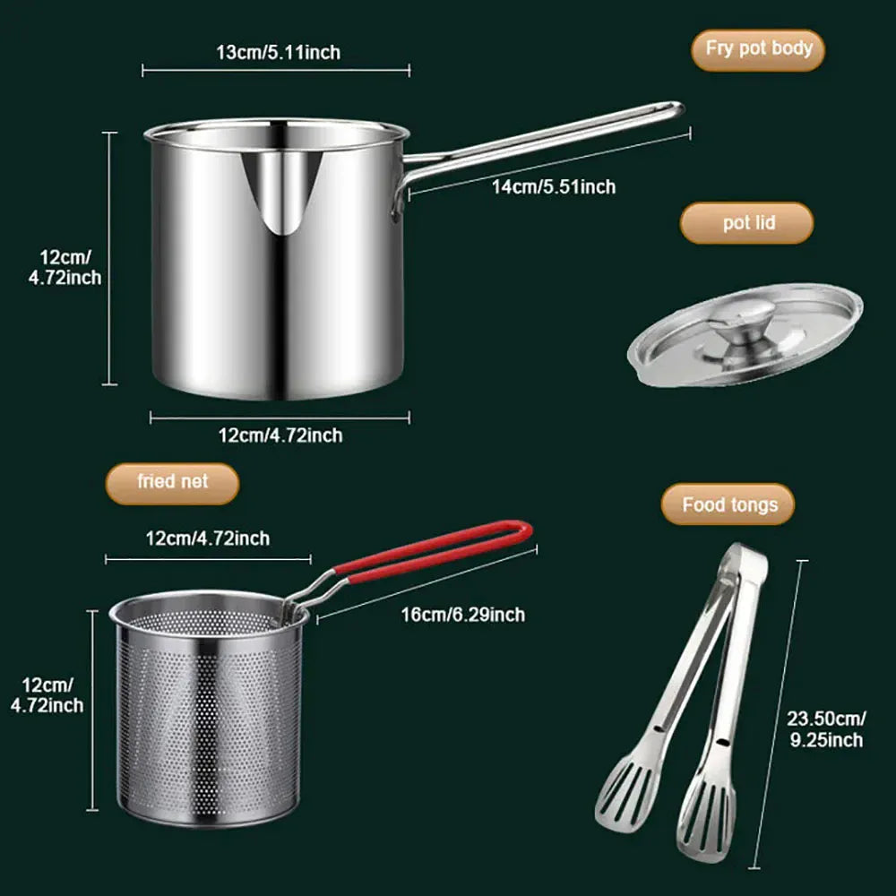 4 piece StainlesMet Zeef Mand Voor Frietjes Kip Keukenpannen Roestvrijstalen Friteuse Pot Japanse Tempura Kleine Frituurpan
