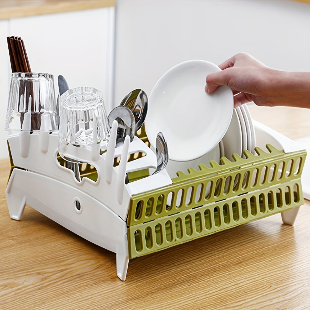 1pc Foldable Dish Rack, Dish Draining Tray, Collapsible Dish Rack, Dinnerware Drainer Organizer