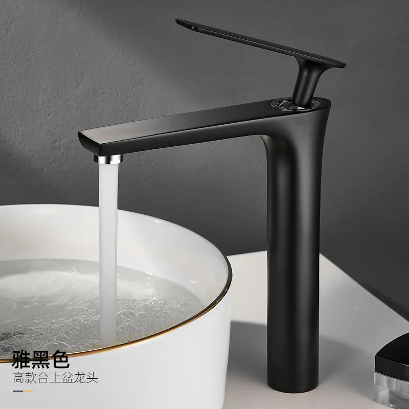 All Copper Black Gold Basin Faucet Sink Faucet Hot and Cold Faucet White Heightened Bathroom Faucet  Bathroom Faucet