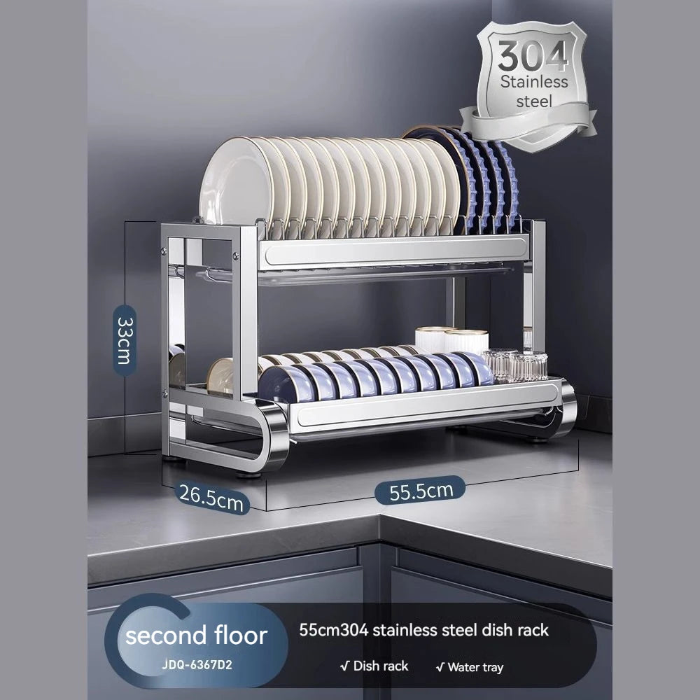 2 /3 Tier Dish Bowl Drainer Storage Rack Kitchen Dish Drying Rack with Drain Basket Countertop Dinnerware Organizer Drainboard