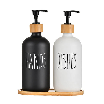 Distributeur de savon liquide 500 ml avec plateau en bambou - E-menage