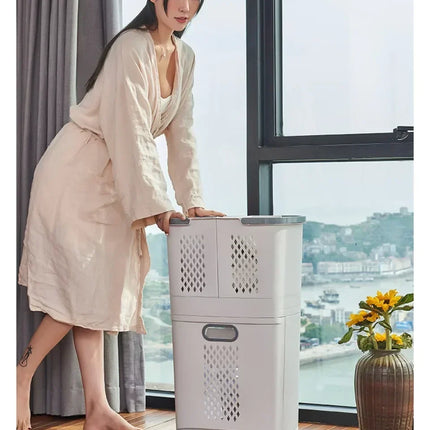 Plastics Laundry Basket Bathroom Dirty Clothe Basket with Wheel Household Multi-Layer Laundry Baskets for Storing Dirty Clothes - E-menage