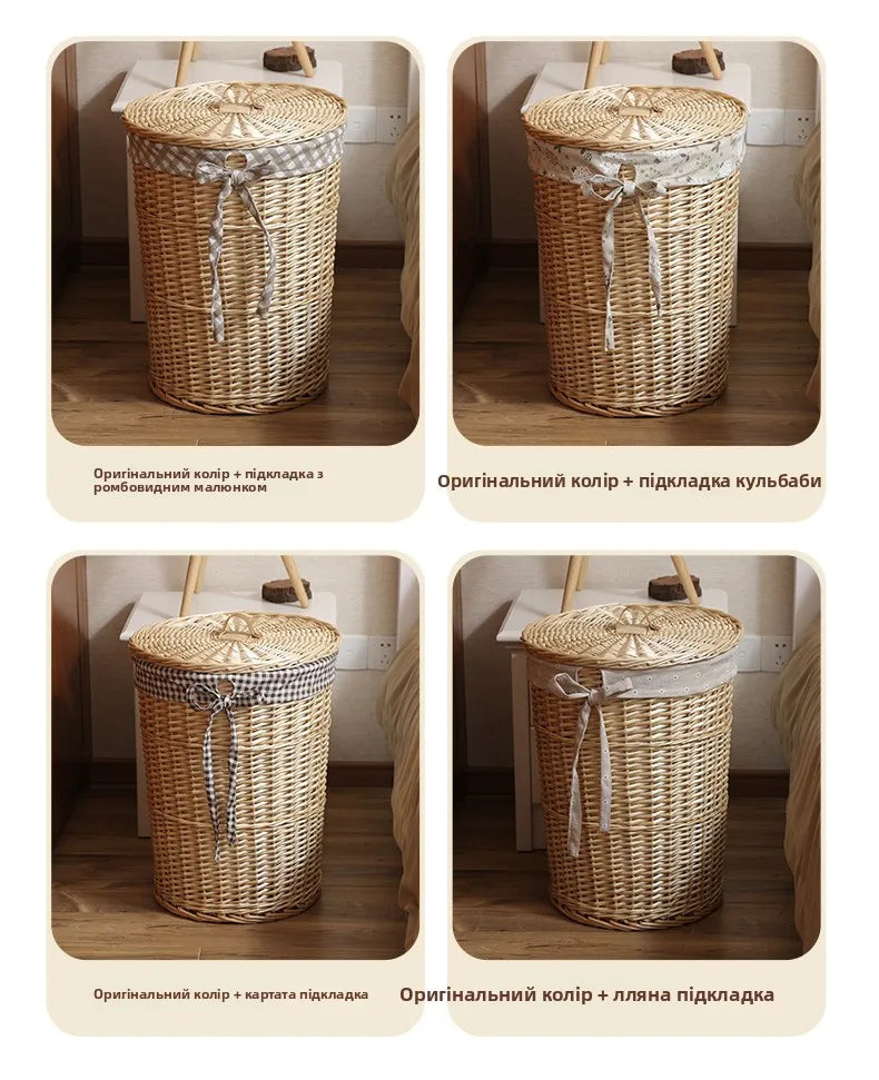 Panier à linge Wier en osier pur avec couvercle - E-menage