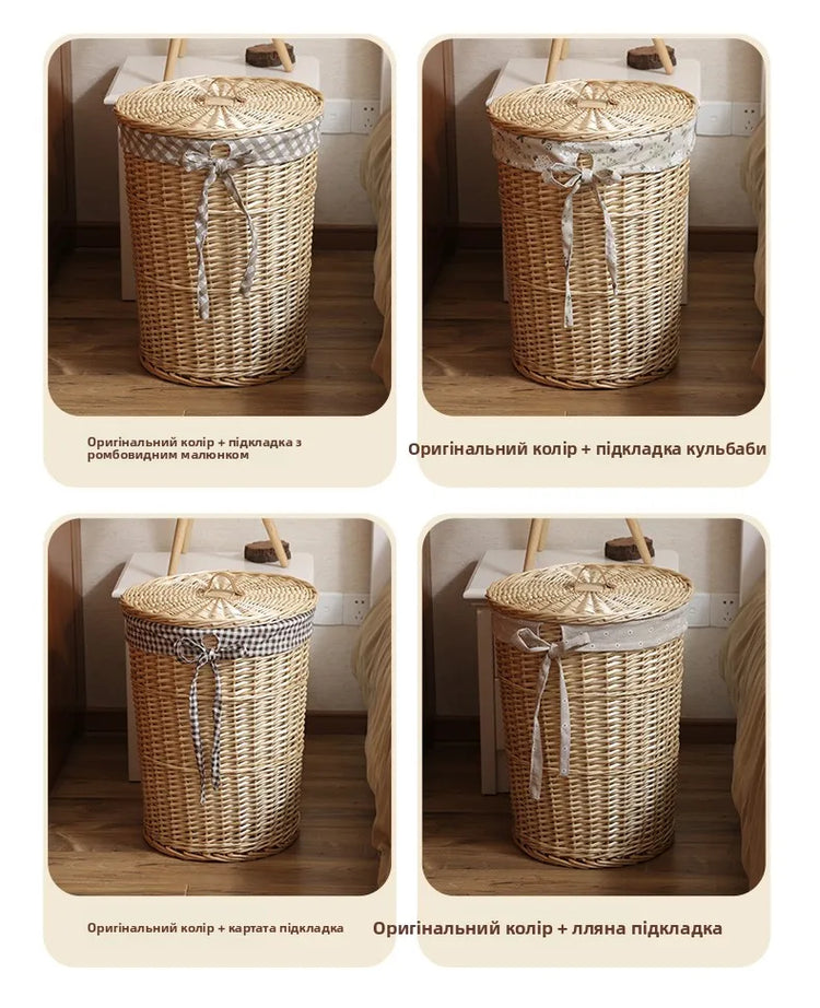 Panier à linge Wier en osier pur avec couvercle - E-menage