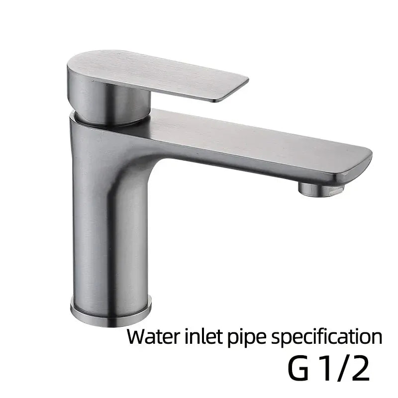 Brushed/Gray Bathroom Sink Faucet Hot and Cold Mixer Faucet Countertop Mount 304 Stainless Steel Single Handle