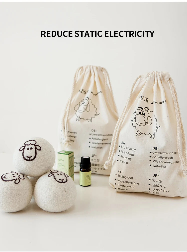 Boules de séchage en laine 7 cm, réutilisables, adoucissantes pour le linge - E-menage
