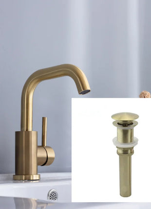 Bathroom Faucet  Brushed Gold Bathroom Basin Faucet Cold And Hot Sink Mixer Sink Tap Single Handle Deck Mounted Water Tap