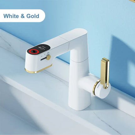 Robinet de salle de bain multifonctionnel VGX, mitigeur de lavabo extractible, robinet de lavabo avec indicateur de température LED, rotation à 360°, robinetterie Crane en laiton blanc