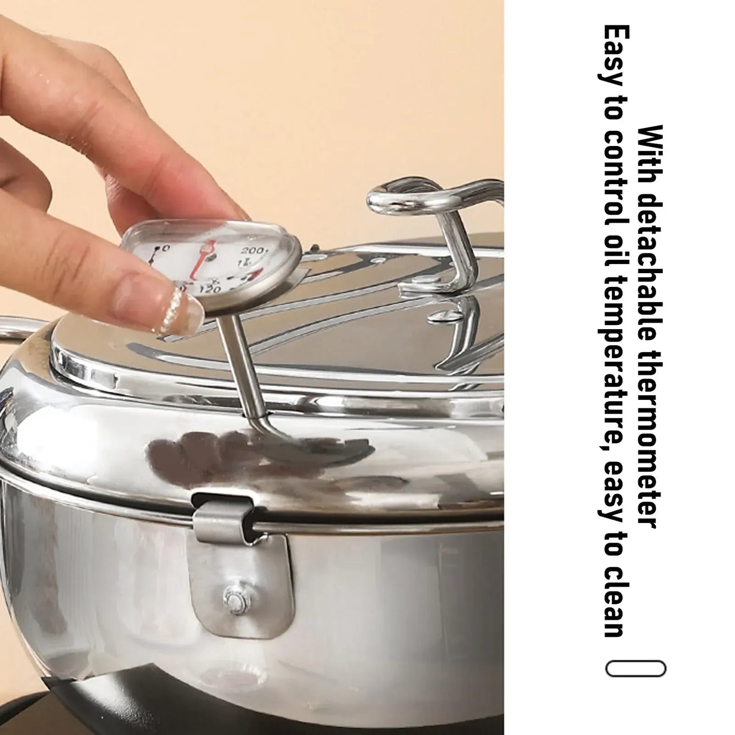 Frying Pot 3.2L Double Ear 201 Stainless Steel  Fryer Pot with Oil Drip Drainer Rack Thermometer for Tempura 3.2L Frying Pot
