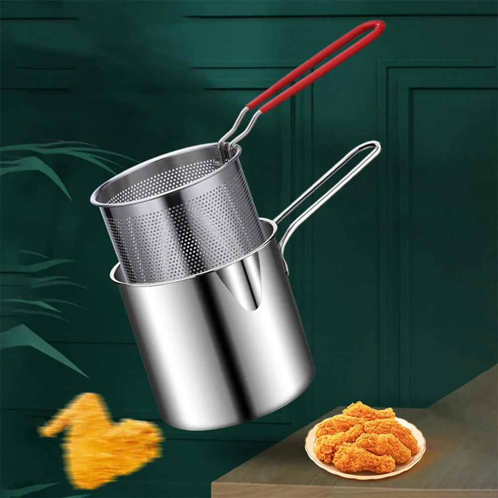 Ensemble de friteuse en acier inoxydable avec panier à friture, passoire à pâtes pour frites, mini-cuiseur à tempura