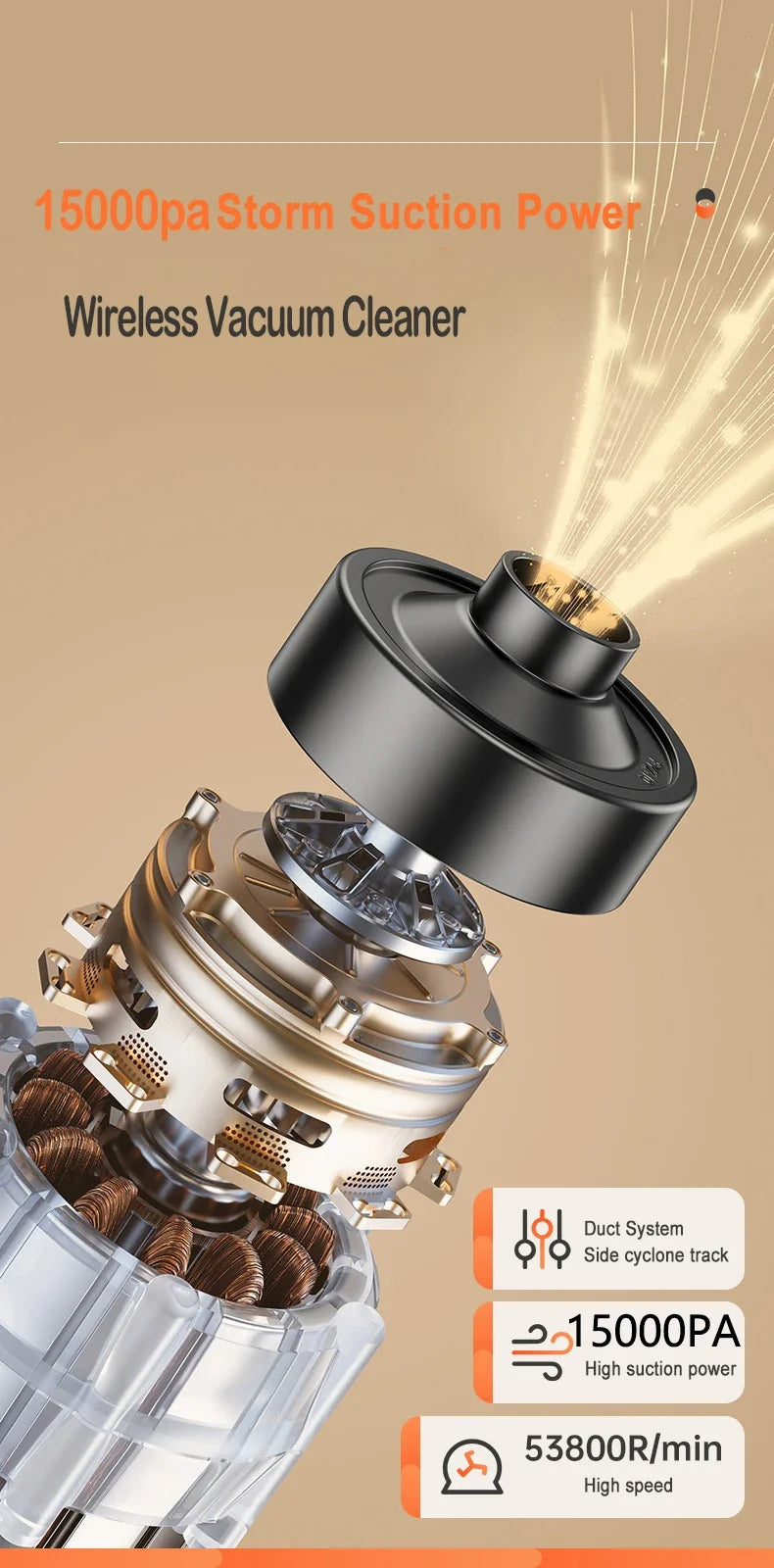 15000pa Multifunctional Vacuum Cleaner Handheld Powerful Suction HEPA Filter Wireless Vacuum Cleaner for Car Floor Household