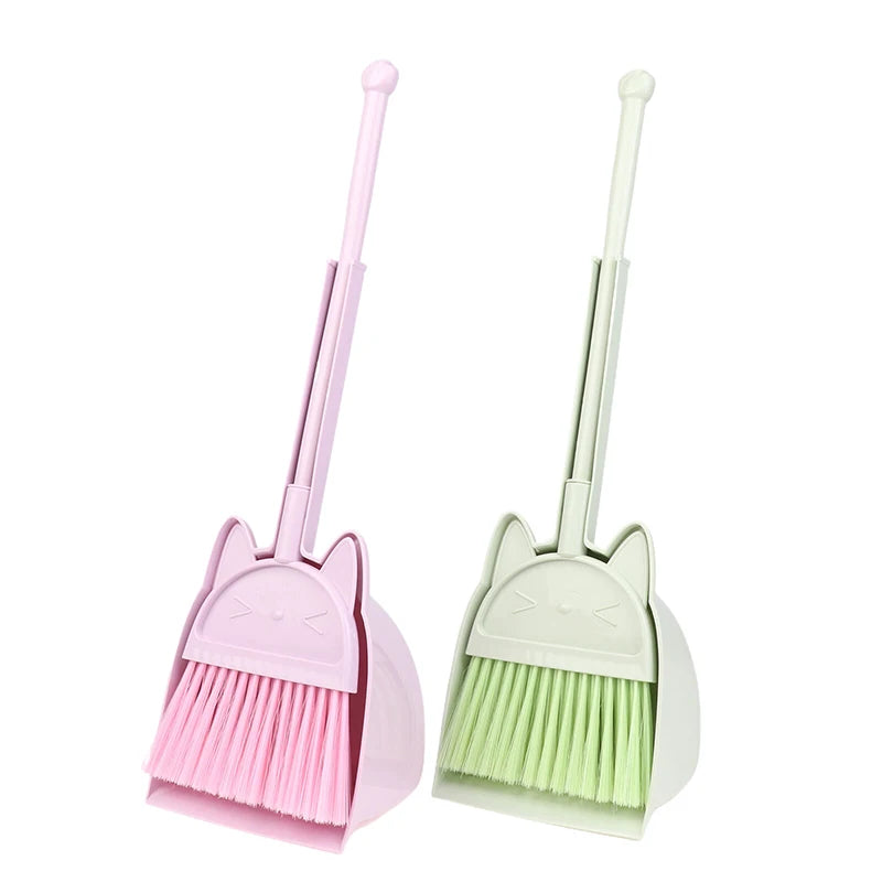Cartoon-Style Toddler Broom Dustpan, Flexible Bristles Kids Playset, Pretend Play Indoor Outdoor Sweeping Kit