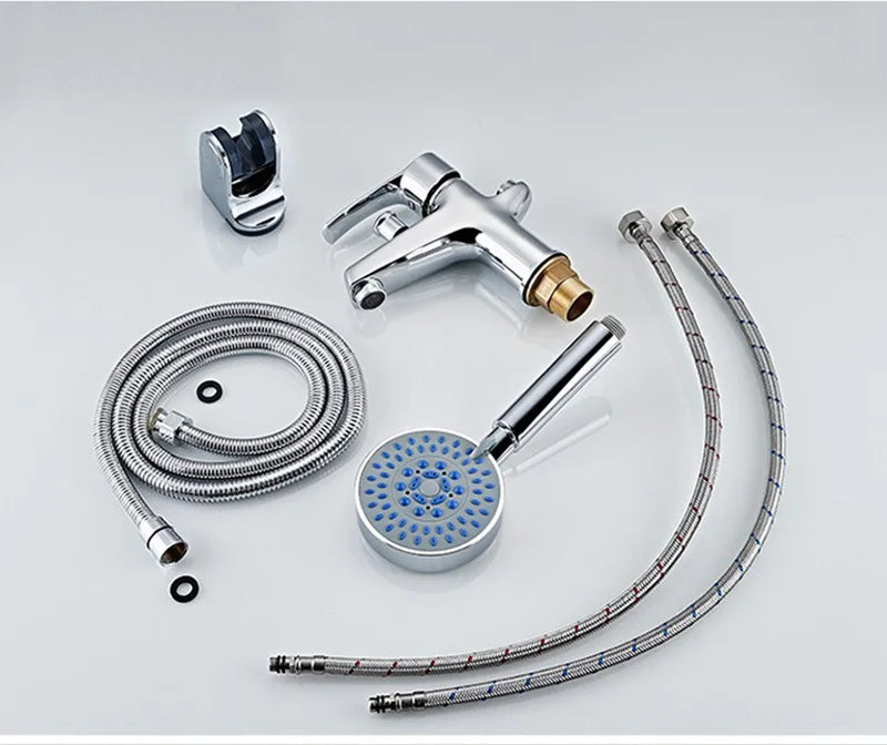 Basin Faucet Set Bathroom Bathtub Shower Faucet with Handheld Shower Head Toilet Hot Cold Water Mixing Valve Nozzle Deck Mounted