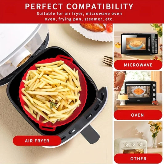 1PC Reusable Airfryer Pan Liner Accessories Silicone Air Fryers Oven Baking Tray Pizza Fried Chicken Airfryer Silicone Basket