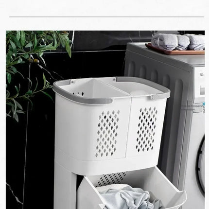 Plastics Laundry Basket Bathroom Dirty Clothe Basket with Wheel Household Multi-Layer Laundry Baskets for Storing Dirty Clothes - E-menage