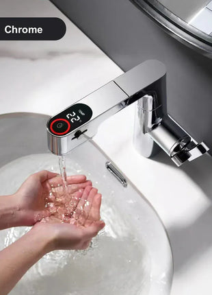 VGX Multifunctional Bathroom Faucets Pull Out Basin Mixer Sink Faucet Gourmet LED Temperature Tap 360° Tapware Crane Brass White