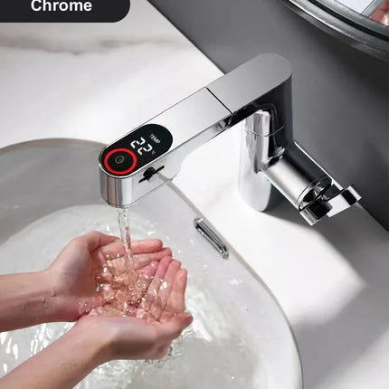 Robinet de salle de bain multifonctionnel VGX, mitigeur de lavabo extractible, robinet de lavabo avec indicateur de température LED, rotation à 360°, robinetterie Crane en laiton blanc