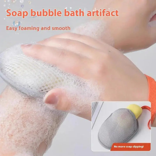 Bath Cleansing Foaming Net With Lanyard Double-Sided Oval Soap Bag Body Exfoliating Scrubber Sponges Bathroom Mesh Soap Pocket