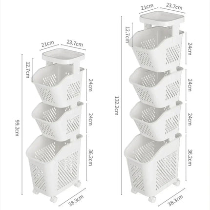Laundry Storage Rack Basket Multilayer Dirty Clothes Storage Basket With Wheel Large Capacity Household Bathroom Shelf Organizer - E-menage