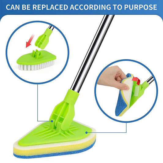 Extendable Bathroom Mop Set 3 in 1 Multifunctional Tile Cleaning Kit 180° Rotatable Triangle Cleaning Mop for Floor Cleaner Tool