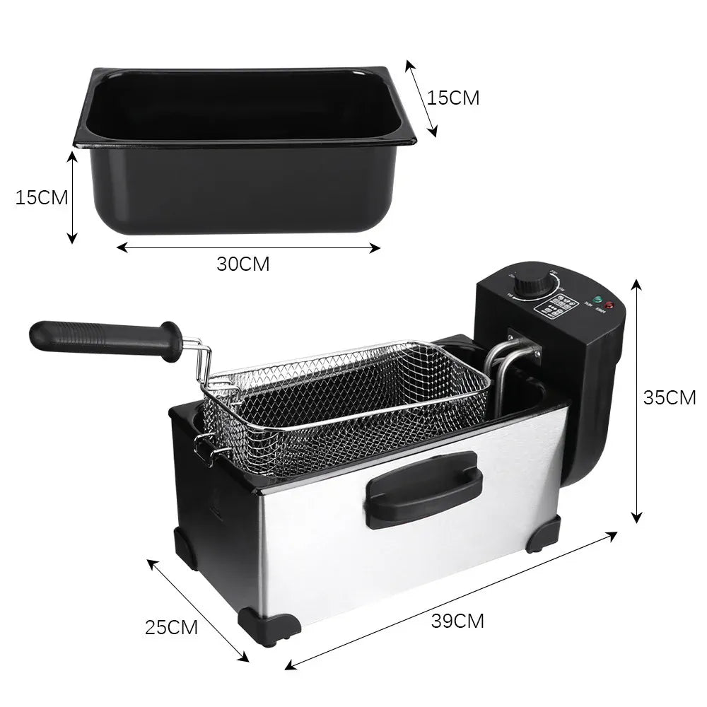 110V220V Electric Deep Fryer 2.5L French Frie Machine Oil Hot Pot Fried Chicken Grill Adjustable Thermostat Oven