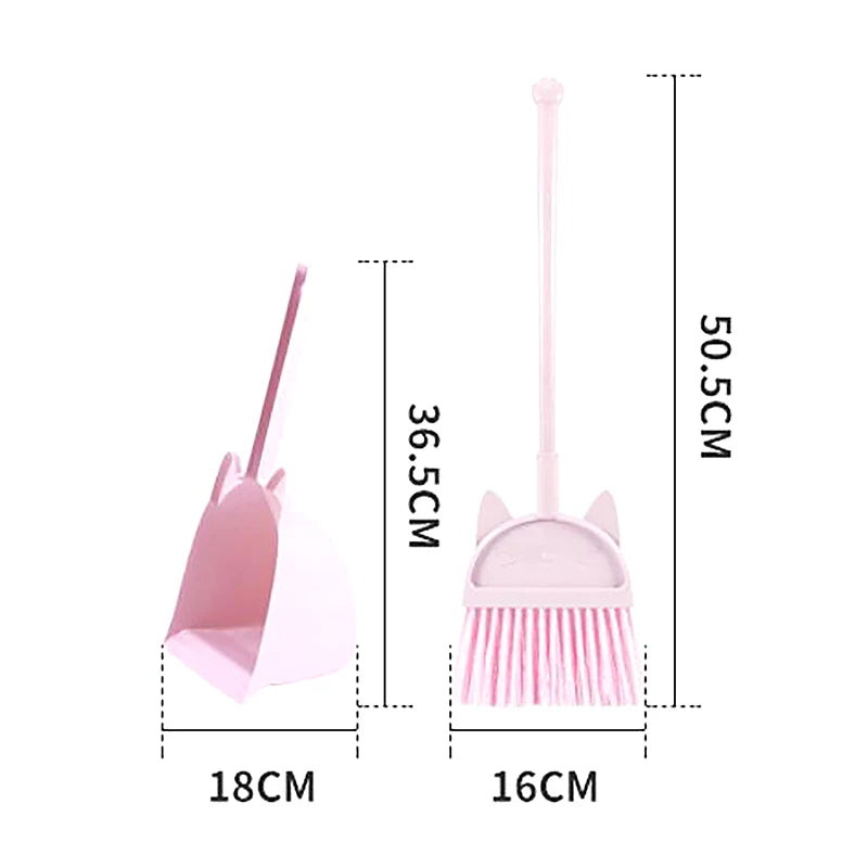 Cartoon-Style Toddler Broom Dustpan, Flexible Bristles Kids Playset, Pretend Play Indoor Outdoor Sweeping Kit