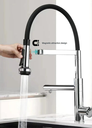 Luxury chrome brass kitchen faucet magnetic suction design with filtered water single hole cold and hot dual control sink faucet