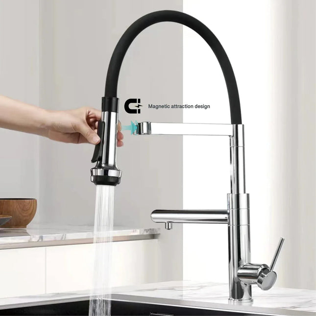 Robinet de cuisine de luxe en laiton chromé, design à fixation magnétique, avec eau filtrée, robinet d'évier monotrou à double commande eau chaude/froide.