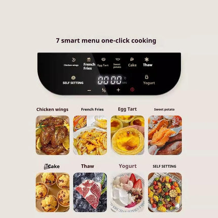 Friteuse à air chaud 1200 W avec panier en verre transparent - Four multifonction sans retournement, poignée isolante, 8 modes de cuisson, usage domestique