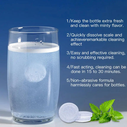 Pastilles Nettoyantes Effervescentes pour Bouteilles d’Eau &amp; Bouilloires – 24 Comprimés Détergents Puissants Anti-Odeurs