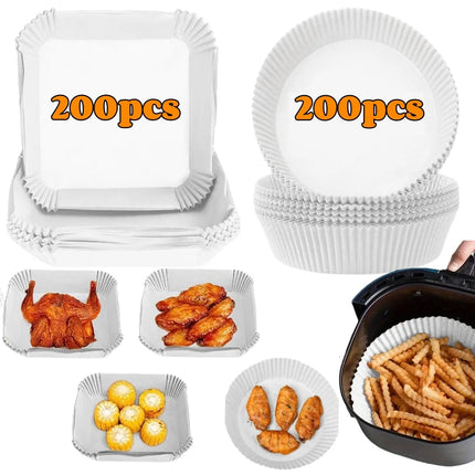 Papier sulfurisé jetable pour friteuse à air chaud, résistant à l'huile et à l'eau, format rond, carré et rectangle, pour la cuisine et les fêtes.
