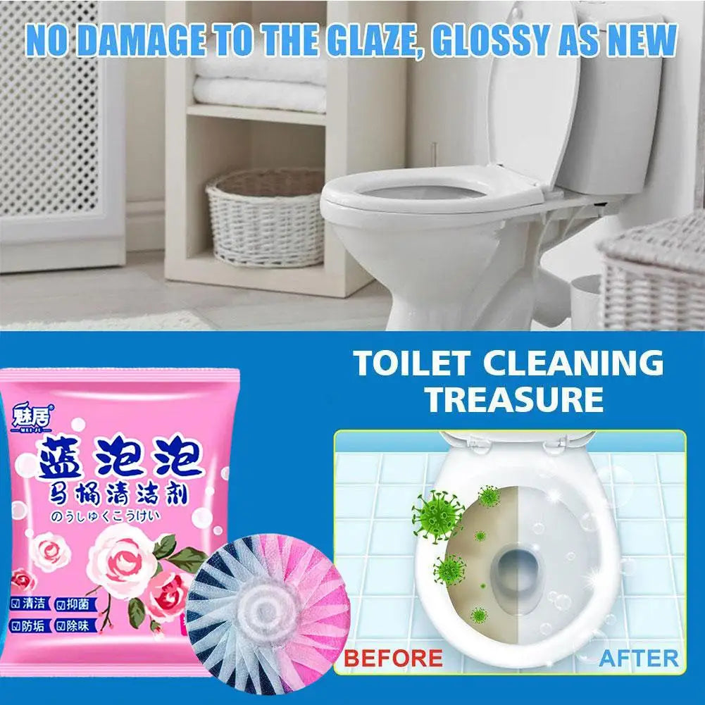 2/5/10Pcs Blue Bubble Toilet Bowl Cleaner Descaling Antibacterial Toilet Cleaner Double Effect Rose Fragrance Toilet Cleaner