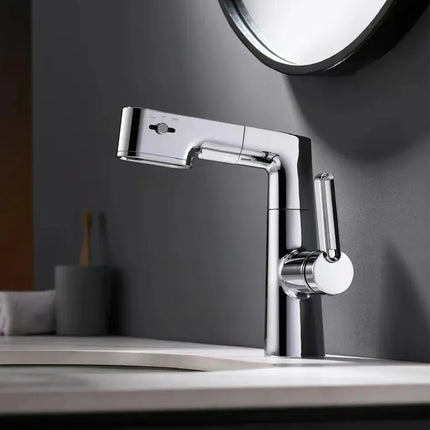 Robinet de salle de bain multifonctionnel VGX, mitigeur de lavabo extractible, robinet de lavabo avec indicateur de température LED, rotation à 360°, robinetterie Crane en laiton blanc