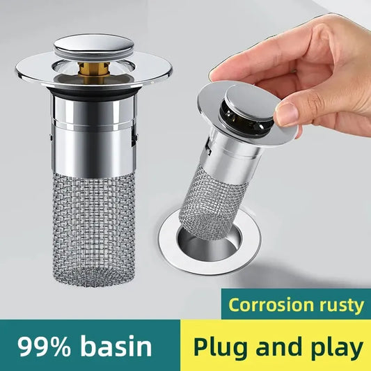 Washbasin Leak Plug, Stainless Steel Odor Proof Bouncing Core, Press Type Sink Drain, Universal Accessory for Washbasin